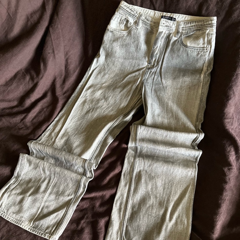 Nasty Gal Distressed Metallic Dye-Coated Denim Jeans - Gray